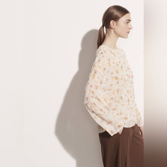 Vince Pressed Petal Long Sleeve Blouse in Off White, Size Small, NWT - Picture 13 of 13